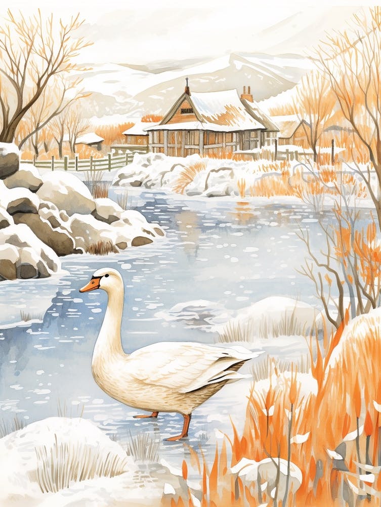 Peinture d'oiseau hivernale Oie 2
