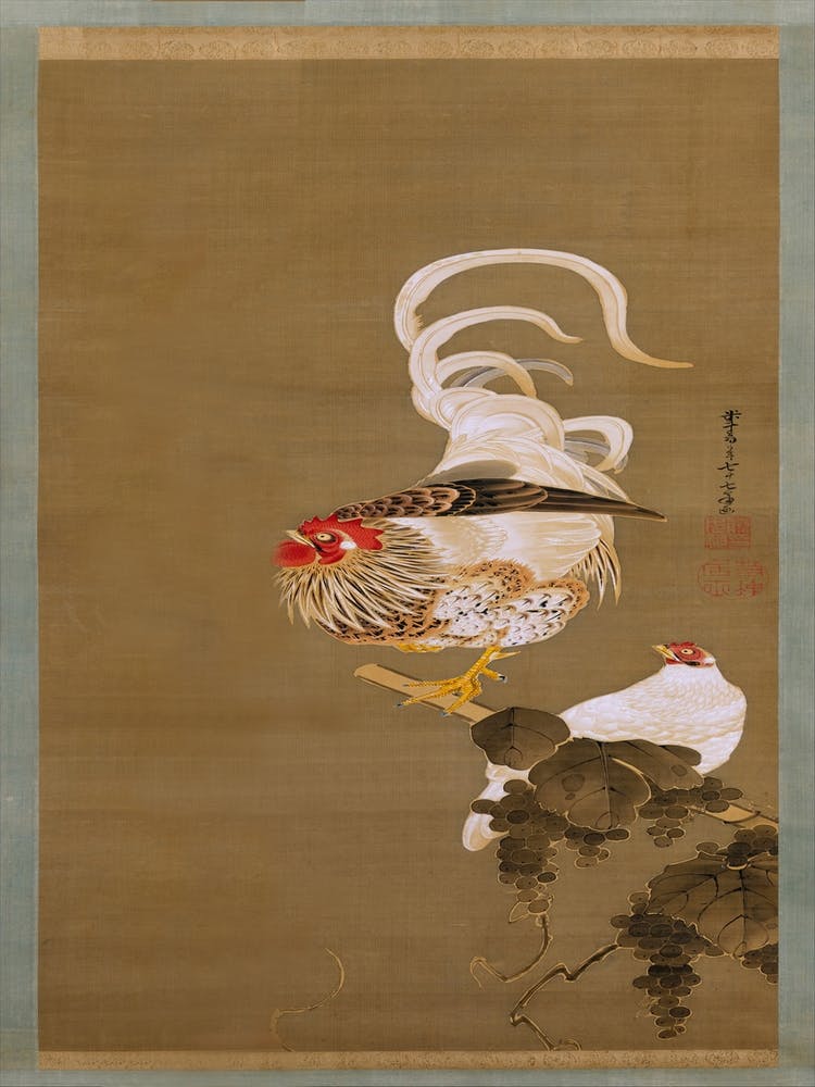 Hen And Rooster With Grapevine, Itō Jakuchū
