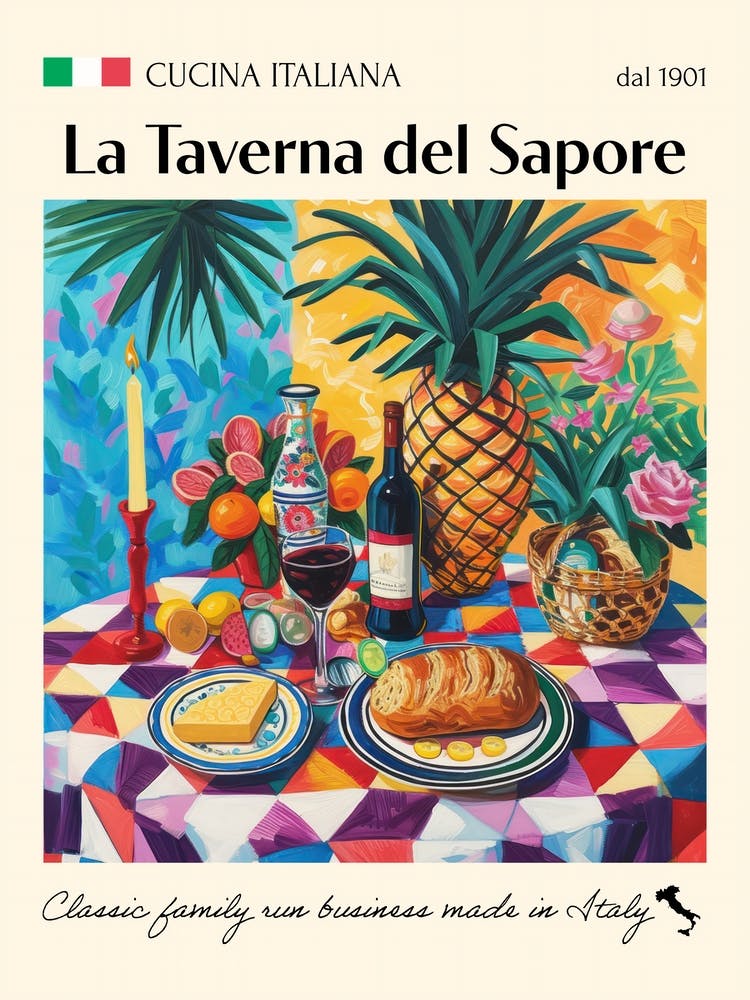 La Taverna Del Sapore Trattoria Italian Poster Food Kitchen