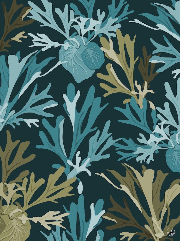 Olive Green And Turquoise Fern Leaves