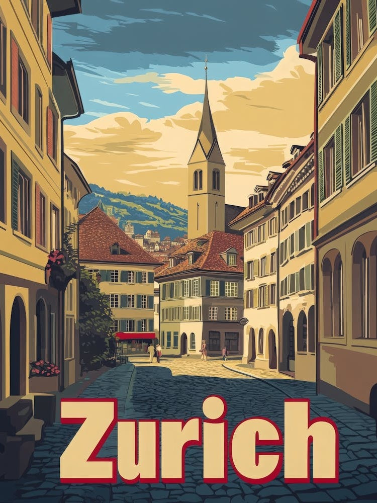 Aihrgdesign A Retro Travel Poster For Zurich 1