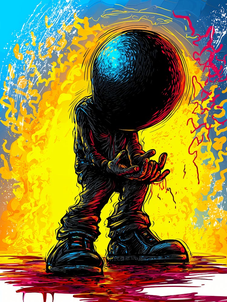 Man With A Ball, vibrant colorful neo-expressionism inspired.