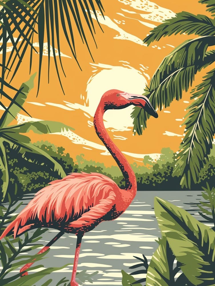 Greater Flamingo Rio Lagartos Yucatan Mexico Tropical Illustration 1
