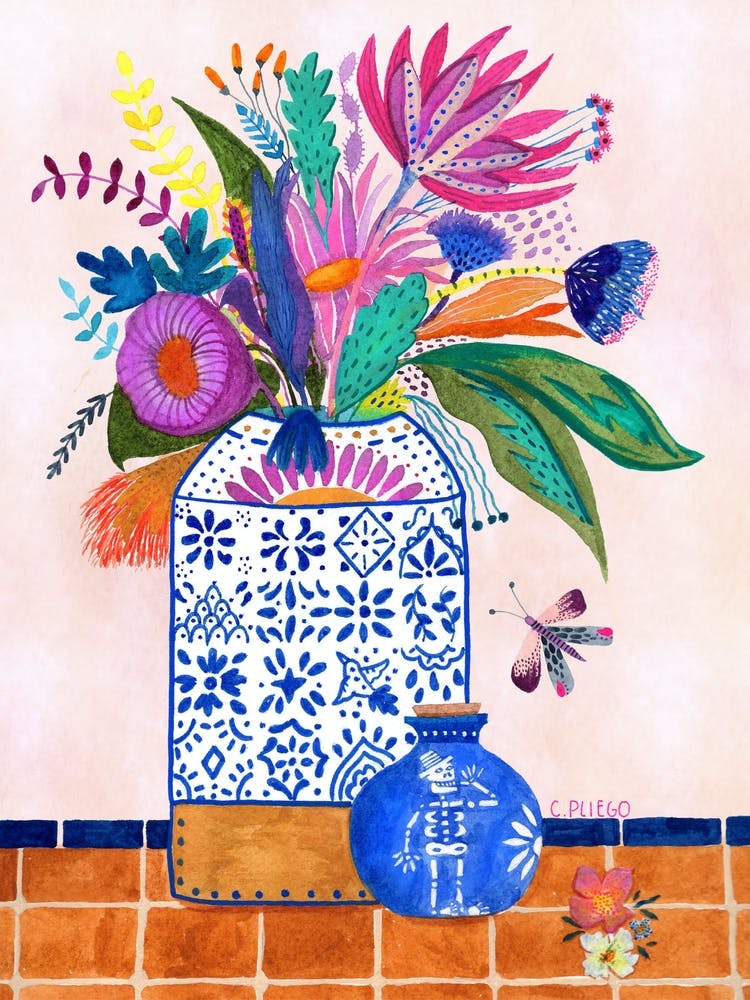 Still Life Love Potion Day of the Dead Floral Mexican Tiles