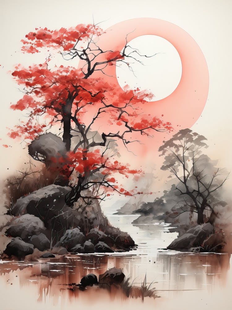 Tokyo In Japan, Japanese Brush Painting, Ukiyo E, Minimal 1