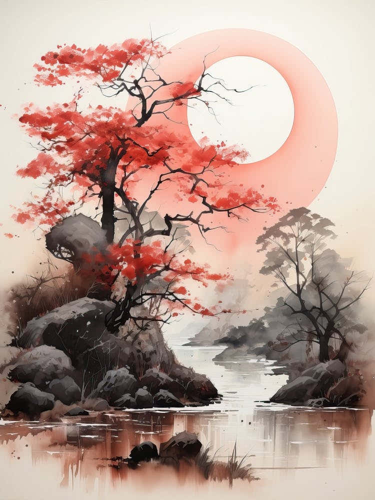 Tokyo In Japan, Japanese Brush Painting, Ukiyo E, Minimal 1