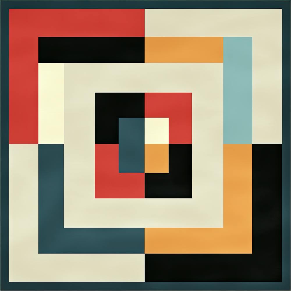 Squares symmetry, Geometric art, Mid Century
