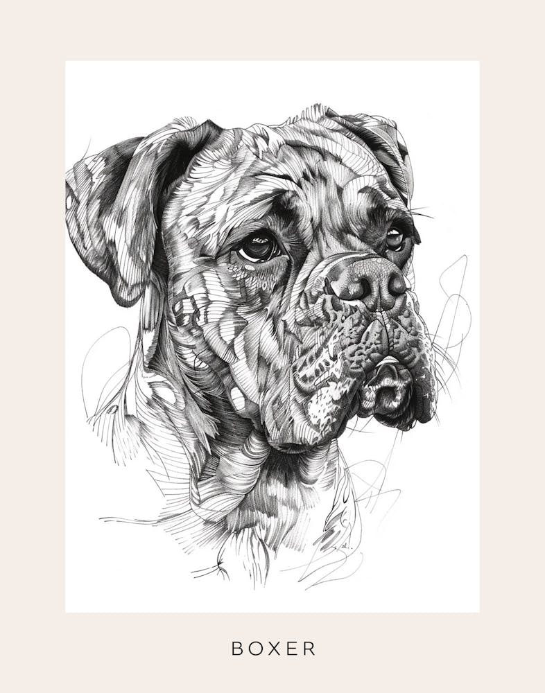 Boxer Dog Line Sketch 1 Poster