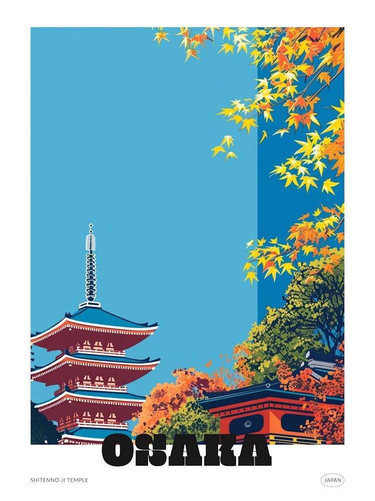 Shitenno Ji Temple Osaka 3 Colourful Illustration Poster
