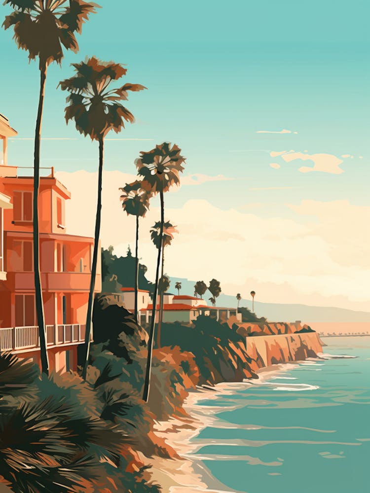 Laguna Beach Kalifornien Illustration im mediterranen Stil 1
