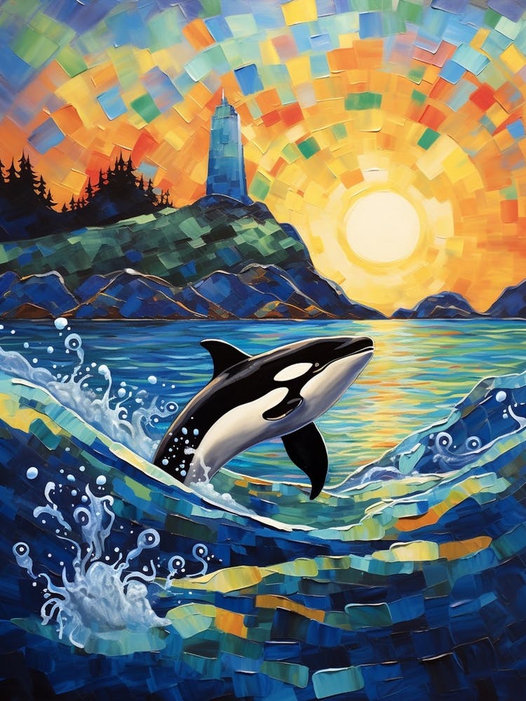 Orca Whale Impasto Sunset 2