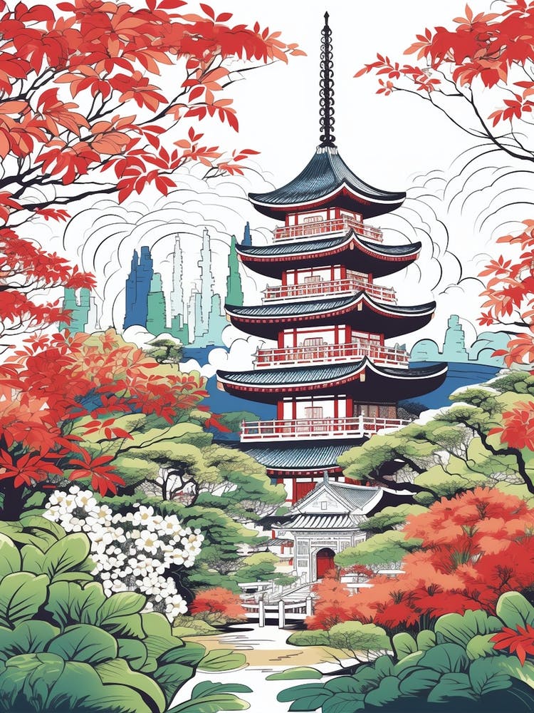 Ninna Ji Temple Japan Modern Illustration 2 