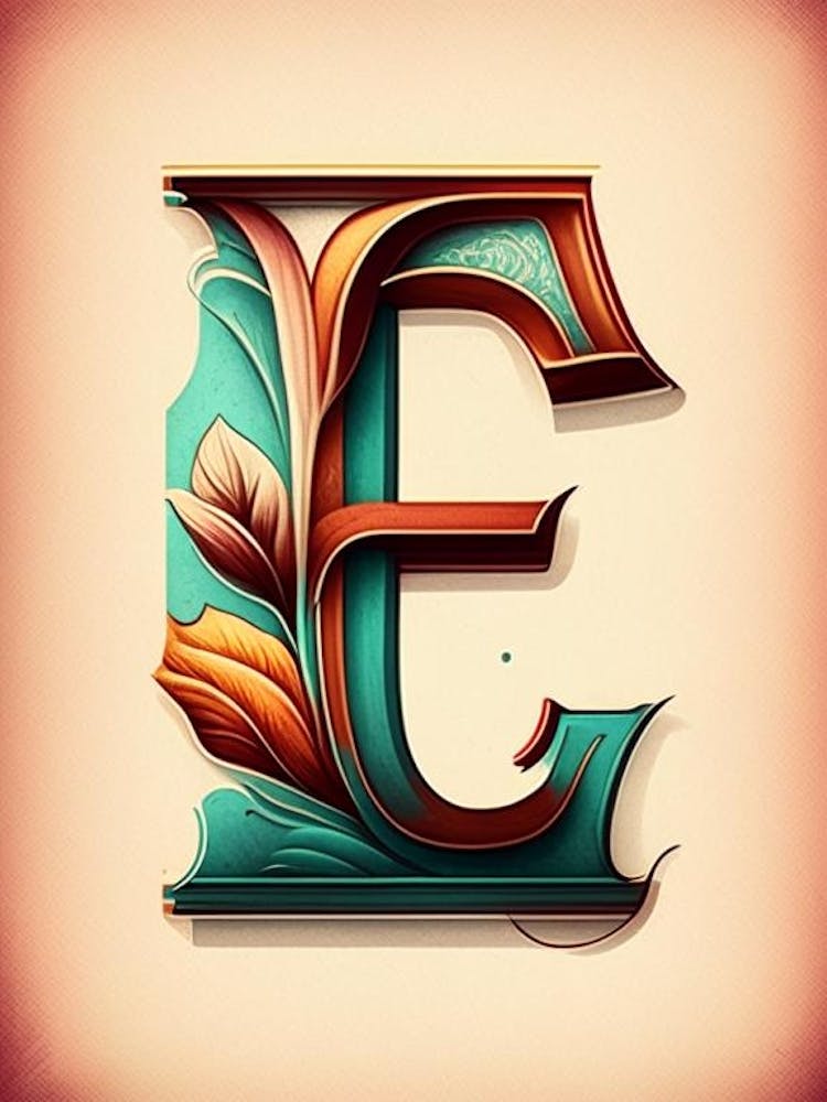 E, Letter, Alphabet Retro Drawing 1