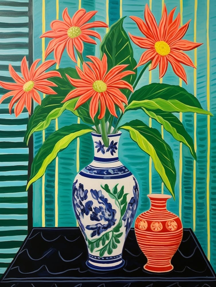 Flowers In A Vase Still Life Painting Poinsettia 2