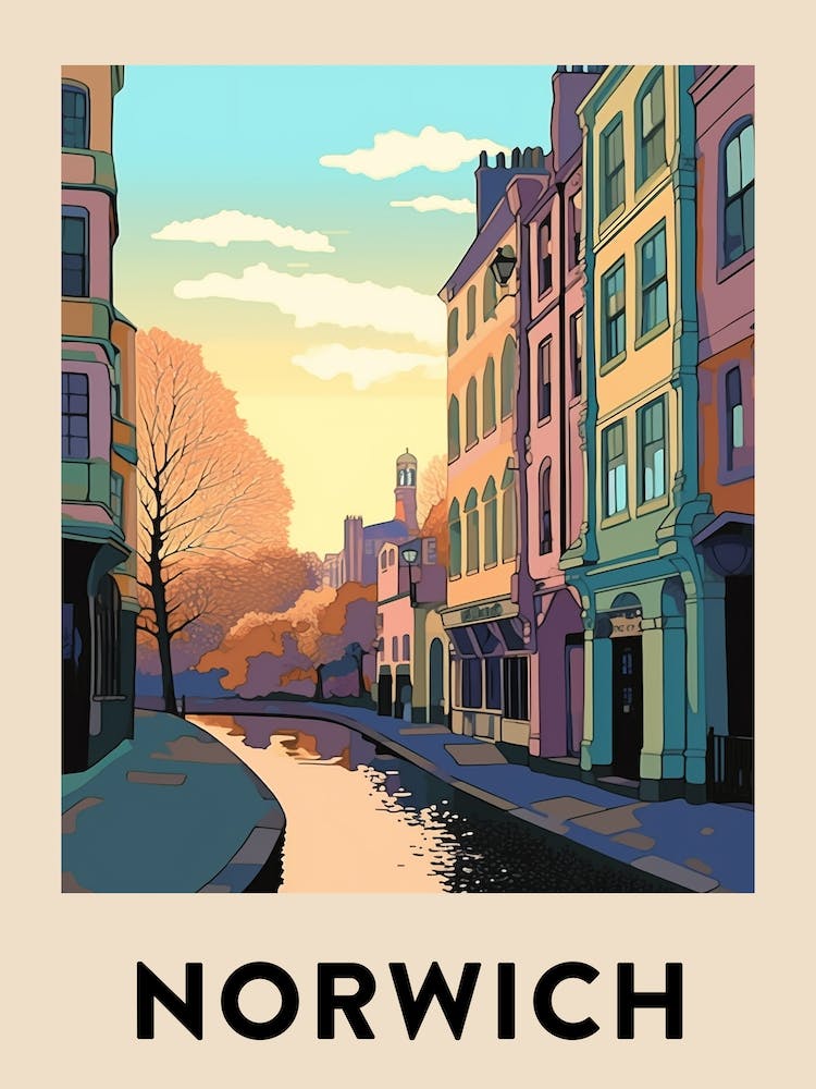 Norwich 6 Vintage Travel Poster