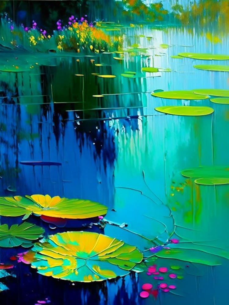 Pond With Lily Pads Water Waterscape Bright Abstract 2