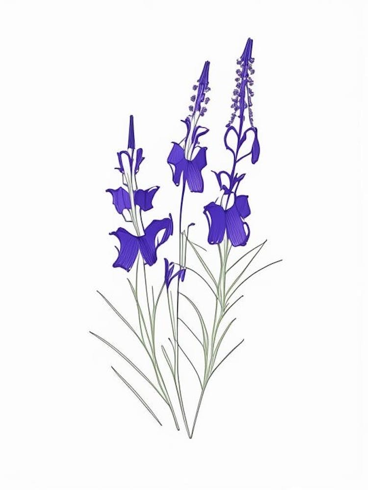 Larkspur Floral Minimal Line Drawing 1 Flower