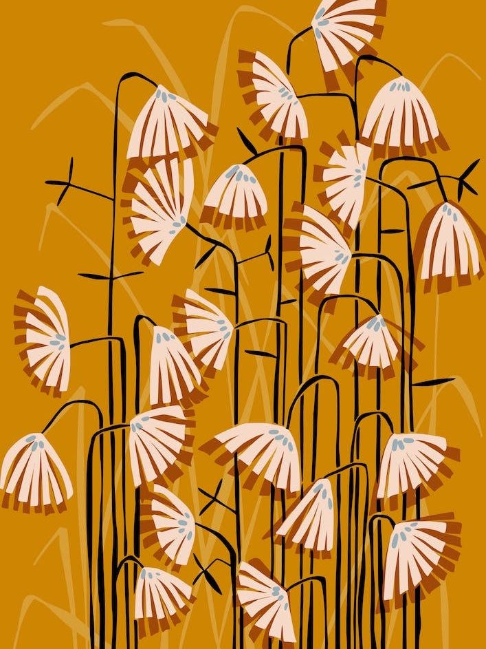 Linocut Flower Meadow Mustard Yellow