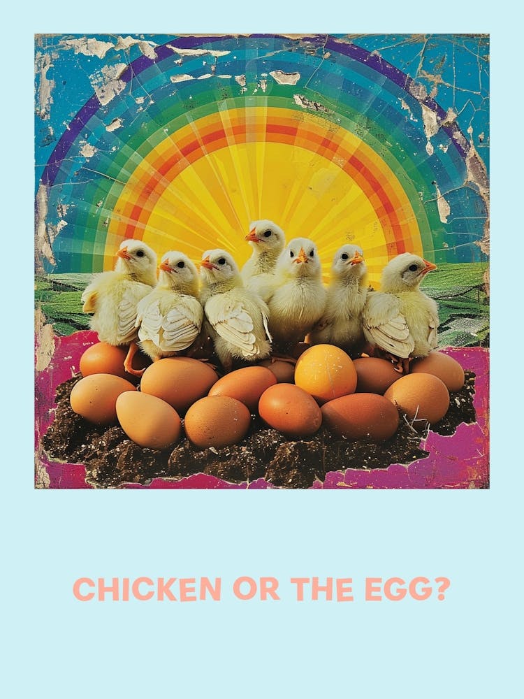 Chicken Or The Egg Retro Rainbow Poster 1