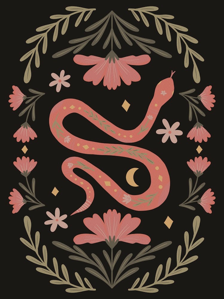 Cute Floral Snake Retro
