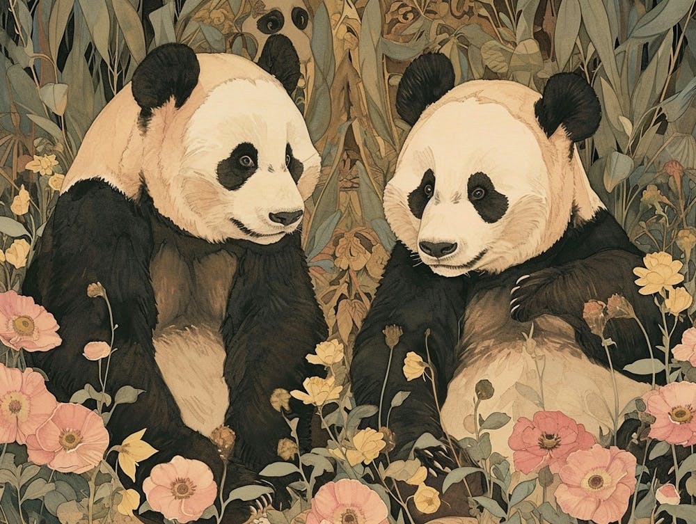 Floral Animal Illustration Panda 2