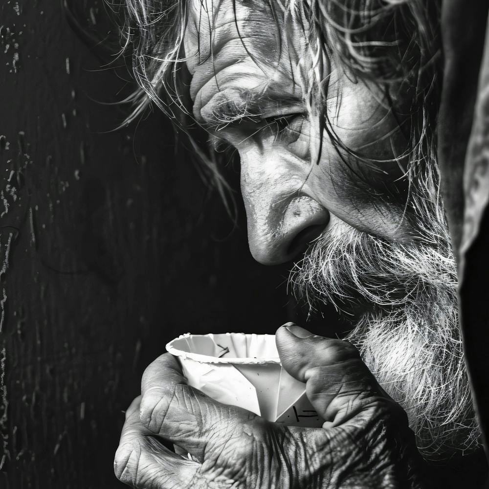 Homeless Man Drinking Coffee