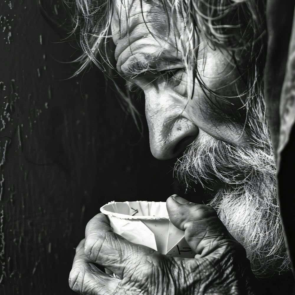 Homeless Man Drinking Coffee