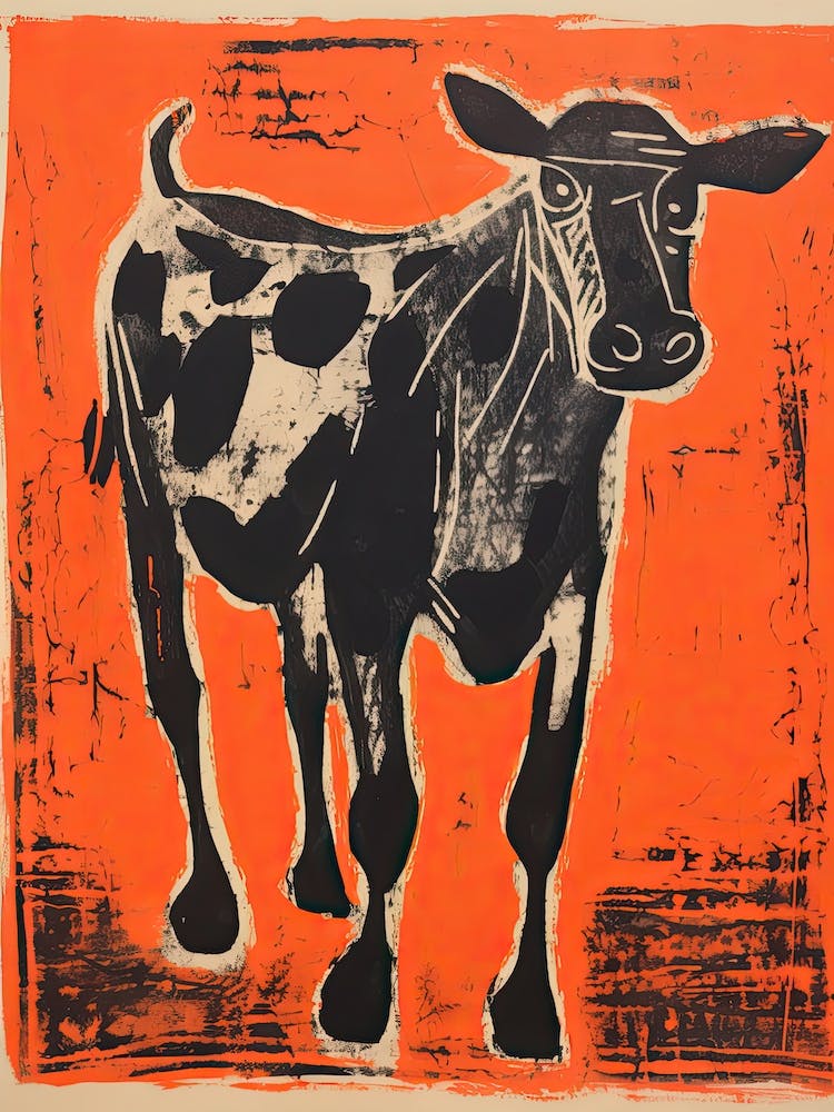 Cow, Woodblock Animal  Drawing 3
