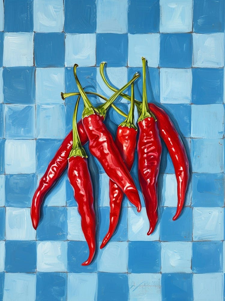 Red Chillis Blue Checkerboard 2