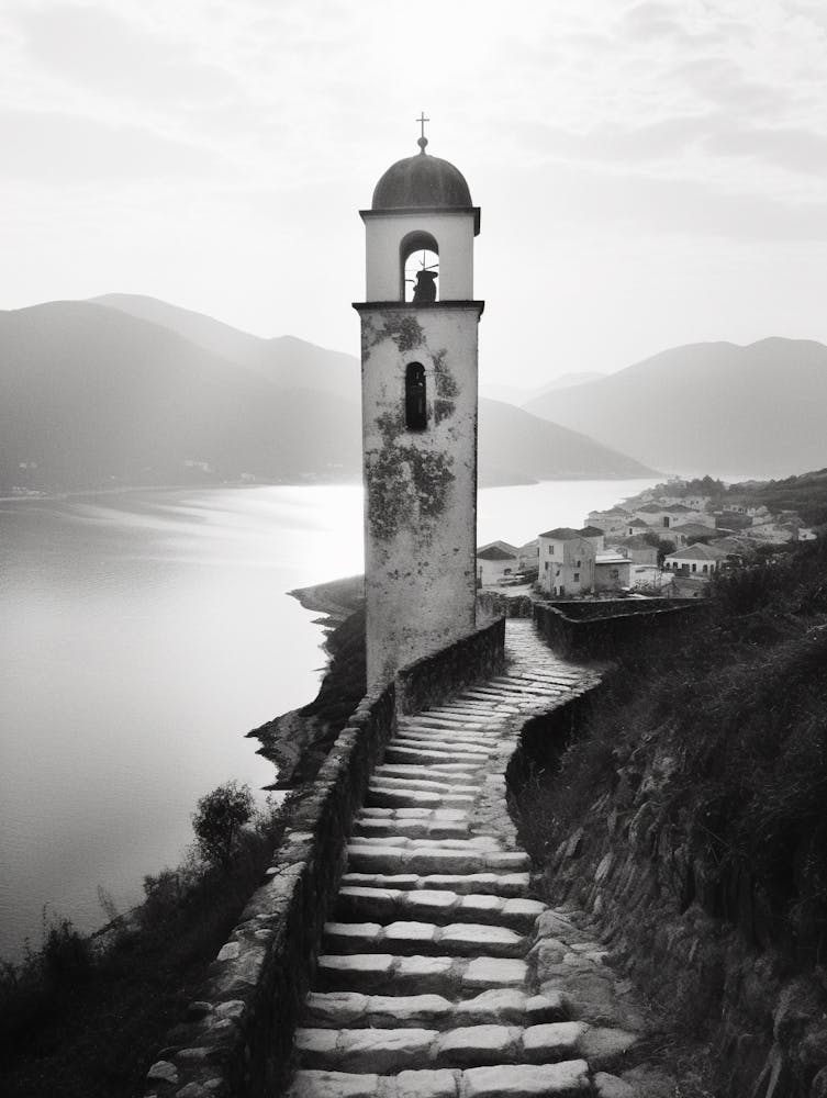 Budva, Montenegro, Black And White Old Photo 1