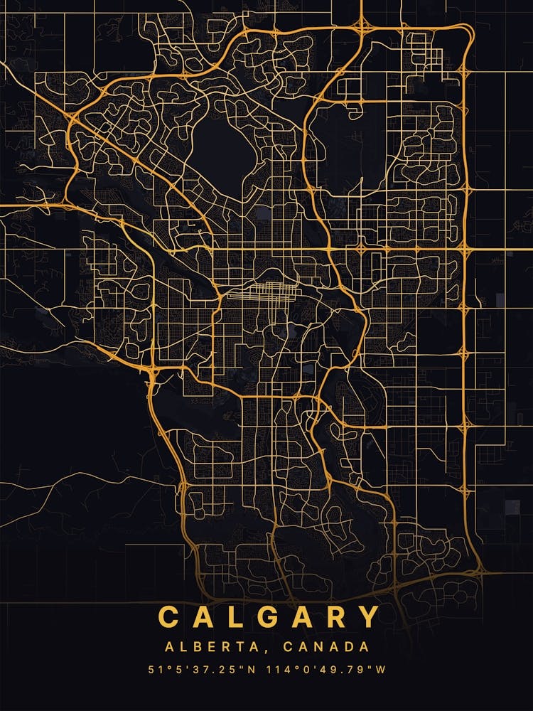 Calgary Alberta Canada Black And Gold Map