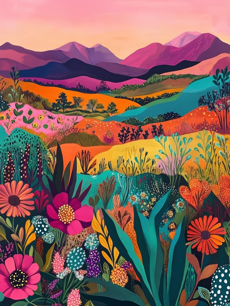 Colorful Landscape With Mountain and Flowers 4