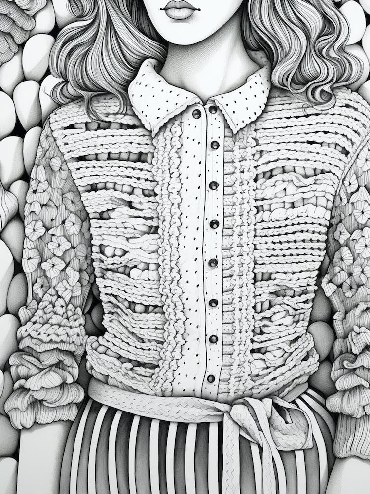 Crochet Cardigan Black And White Illustration