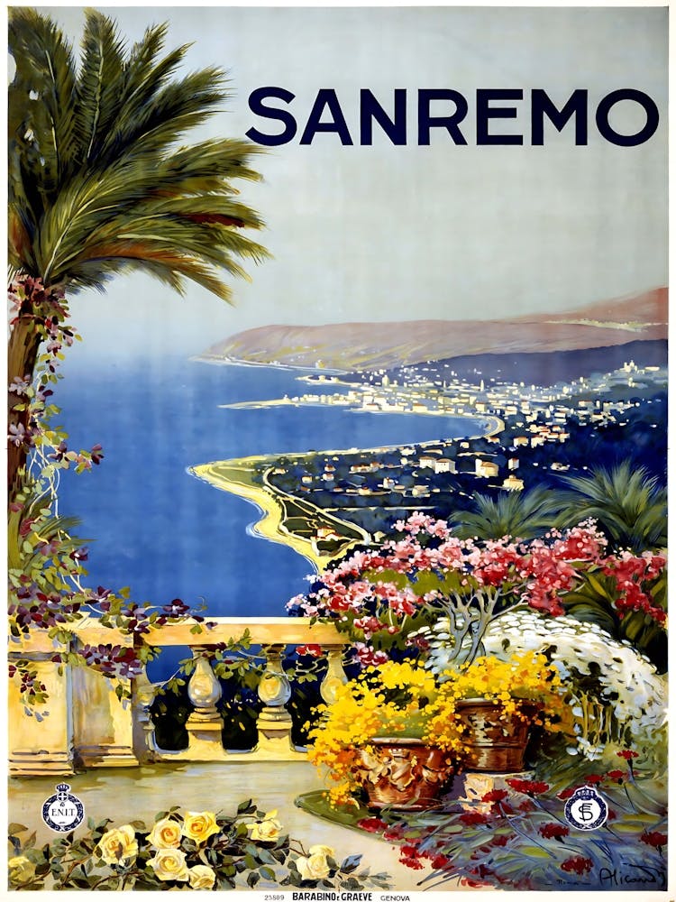 Affiche de voyage vintage Sanremo, Dawn Hudson
