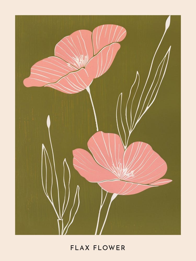Pink & Green Flax Flower 1 Flower Poster