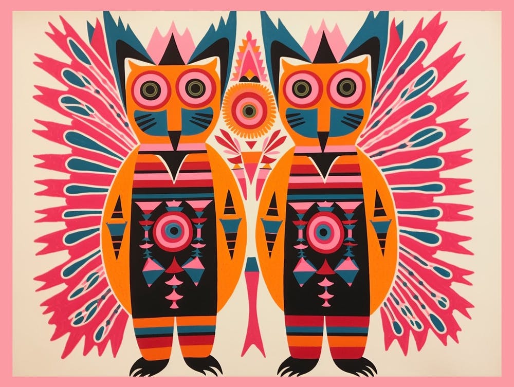 Fox 2 Folk Style Animal Illustration