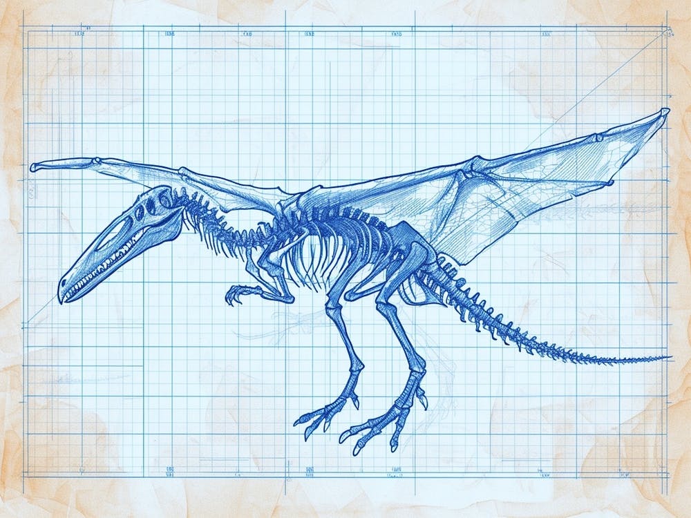 Pteranodon Dinosaur Blue Print Inspired