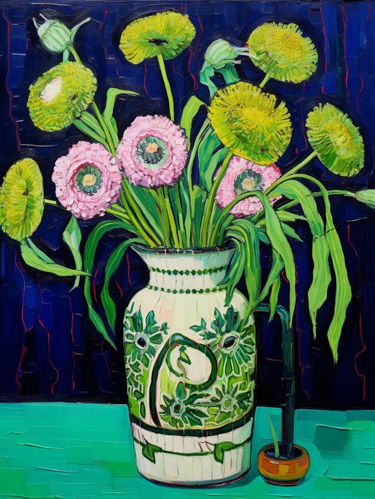 Flowers In A Vase Still Life Painting Scabiosa 1