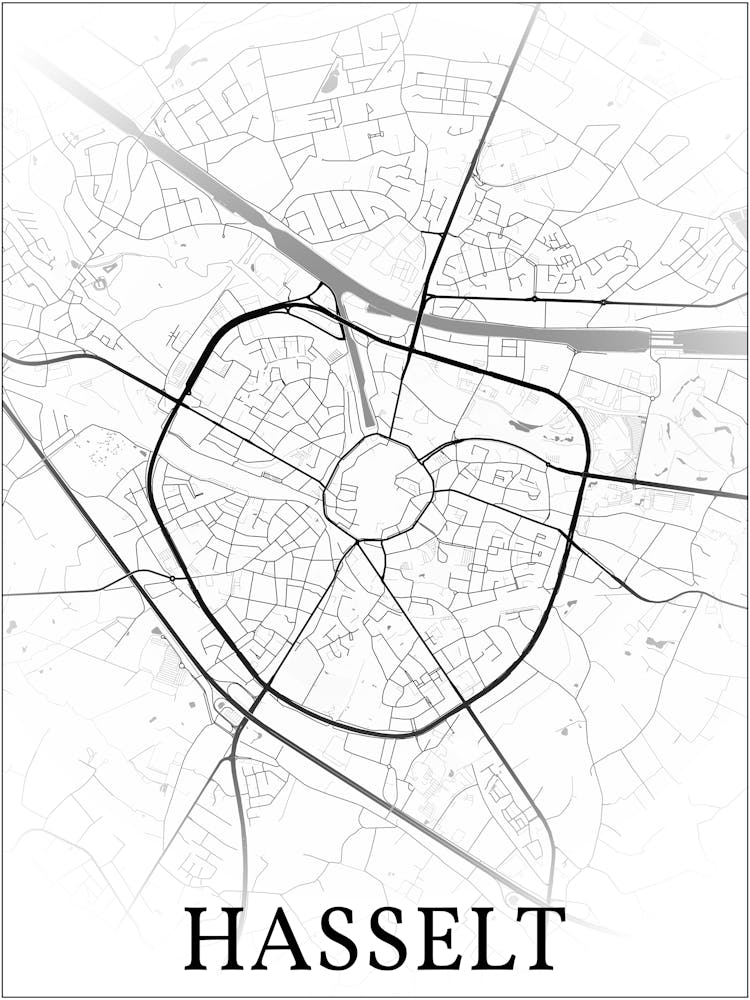 Hasselt, Limburg, Belgium, City Map, Black And White Fade Design