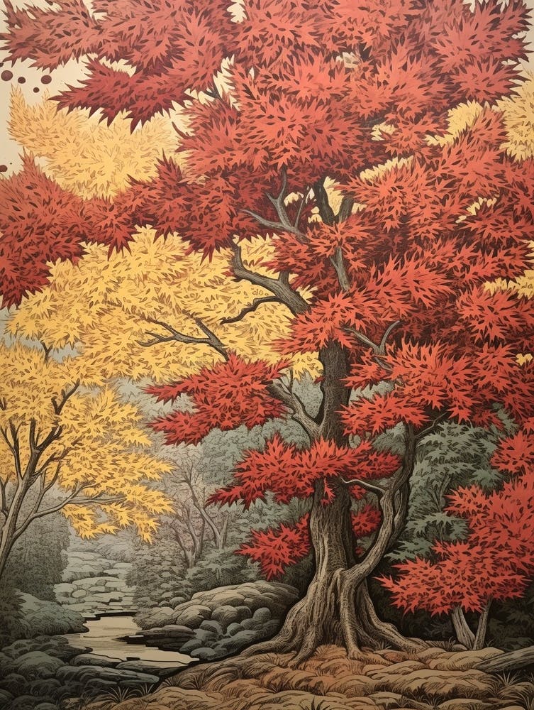 Slippery Elm 3 Vintage Autumn Tree Print 