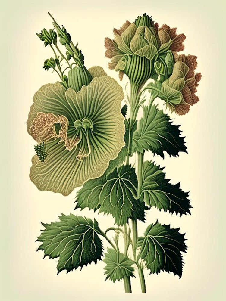 Hollyhock Wildflower Vintage Botanical 1