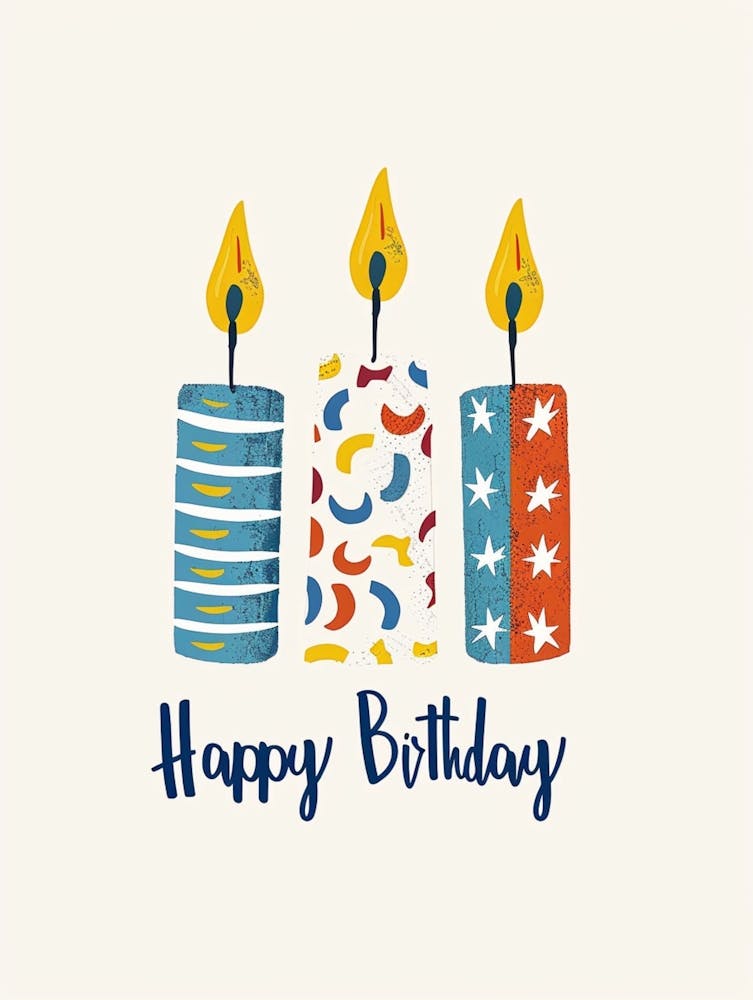 Birthday Card Design Candles Illustration Simple Stylized Shapes White Background Happy Birthday