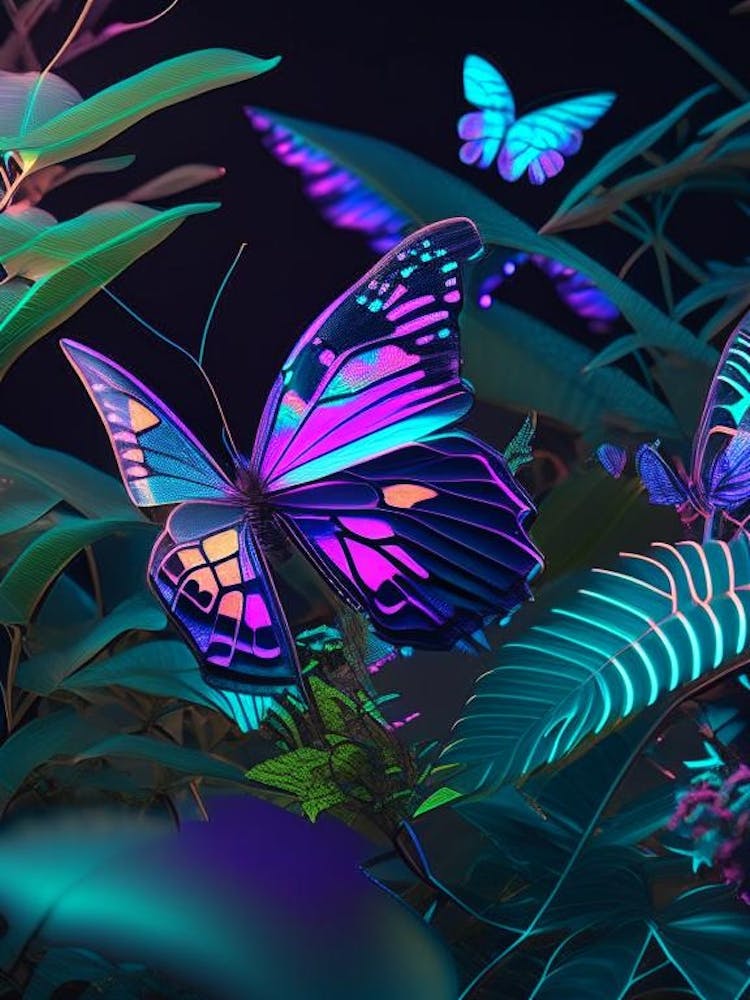 Butterflies On Plants Holographic 1