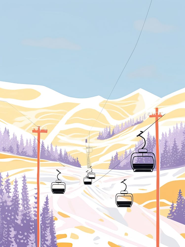 Park City Mountain Resort   Utah, Usa, Ski Resort Pastel Colours Illustration 0