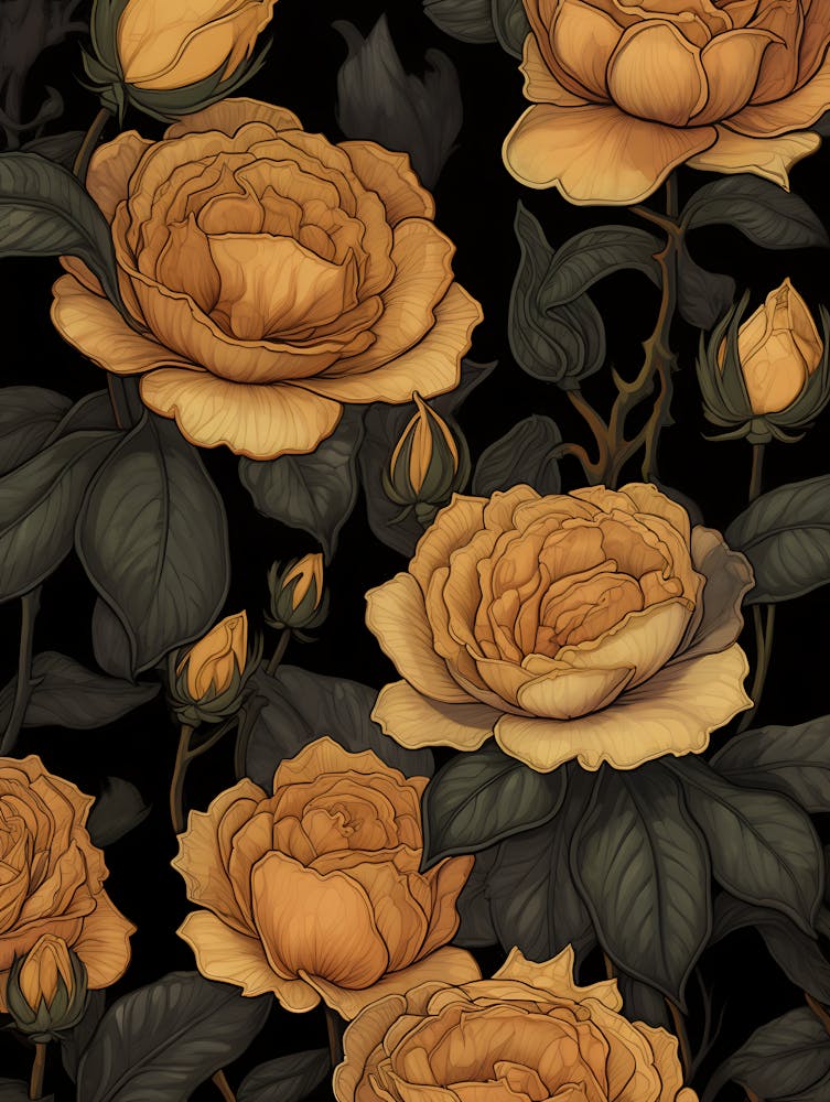 Yellow Roses On Black Background