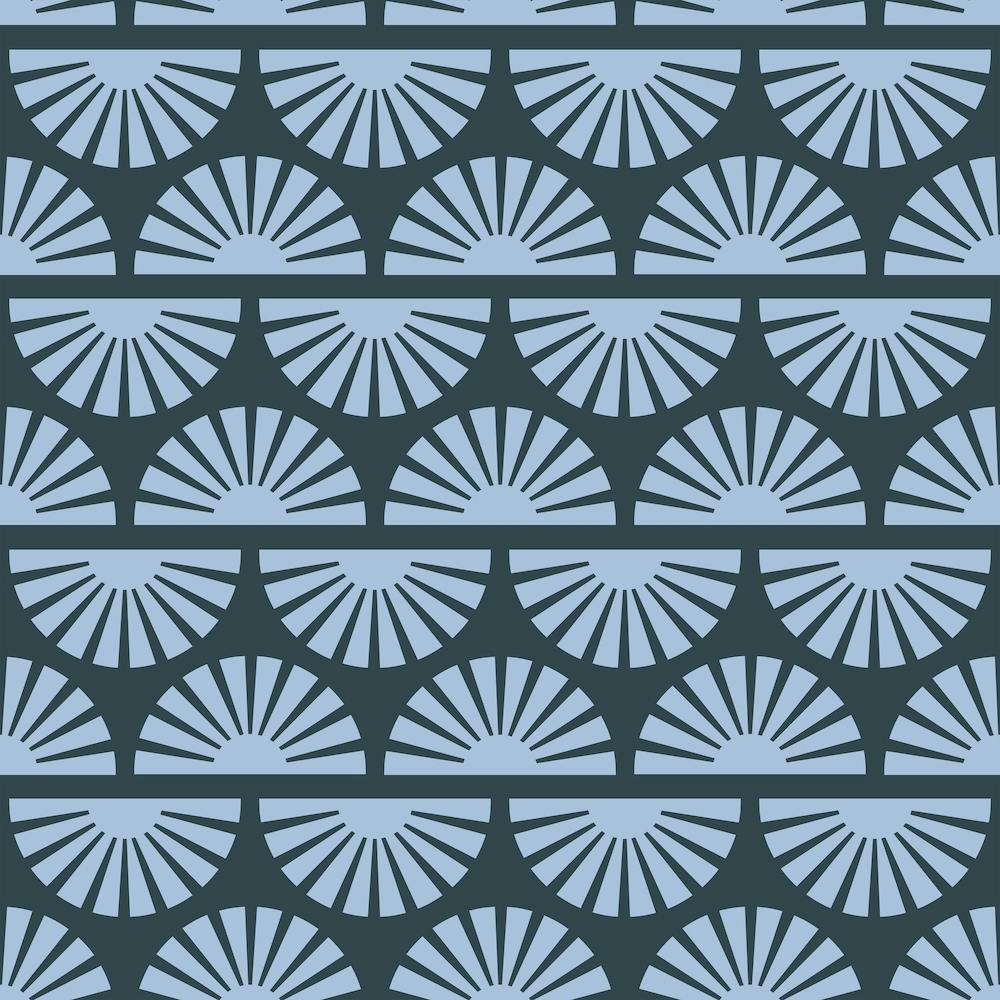 Geometric Pattern With Light Blue Sunrise On Dark Blue Square