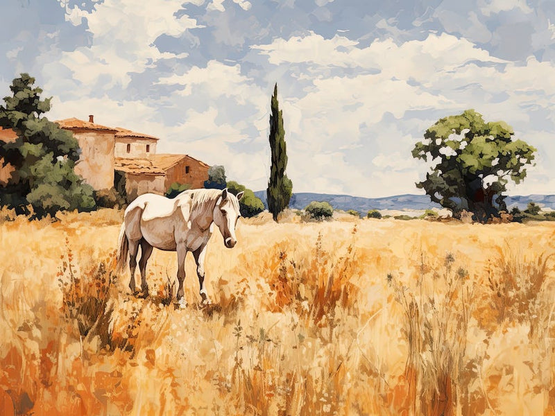 Horses Painting In Tuscany, Italy, Landscape 2