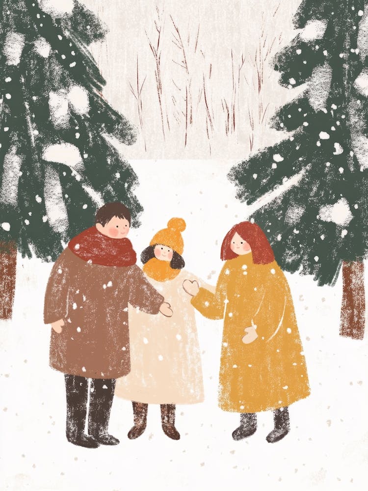 Glückliche Familie im Winterwald. Kinderzimmer