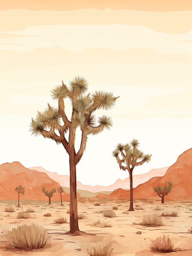 Minimalist Joshua Trees At Dusk In Desert Line Art 4
