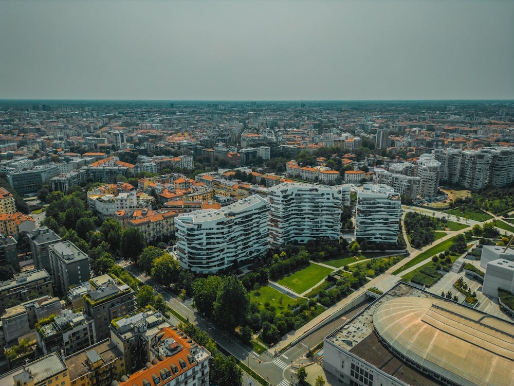 CityLife Milan residential buildings designed by architect Zaha Hadid, Milan. Modern buildings and condos.